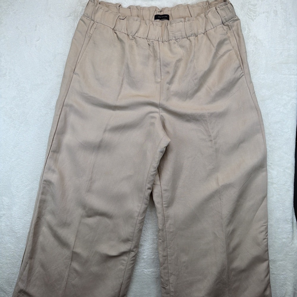 Ann Taylor Linen Blend High Rise Wide Leg Pull On Pants Beige Women's XL